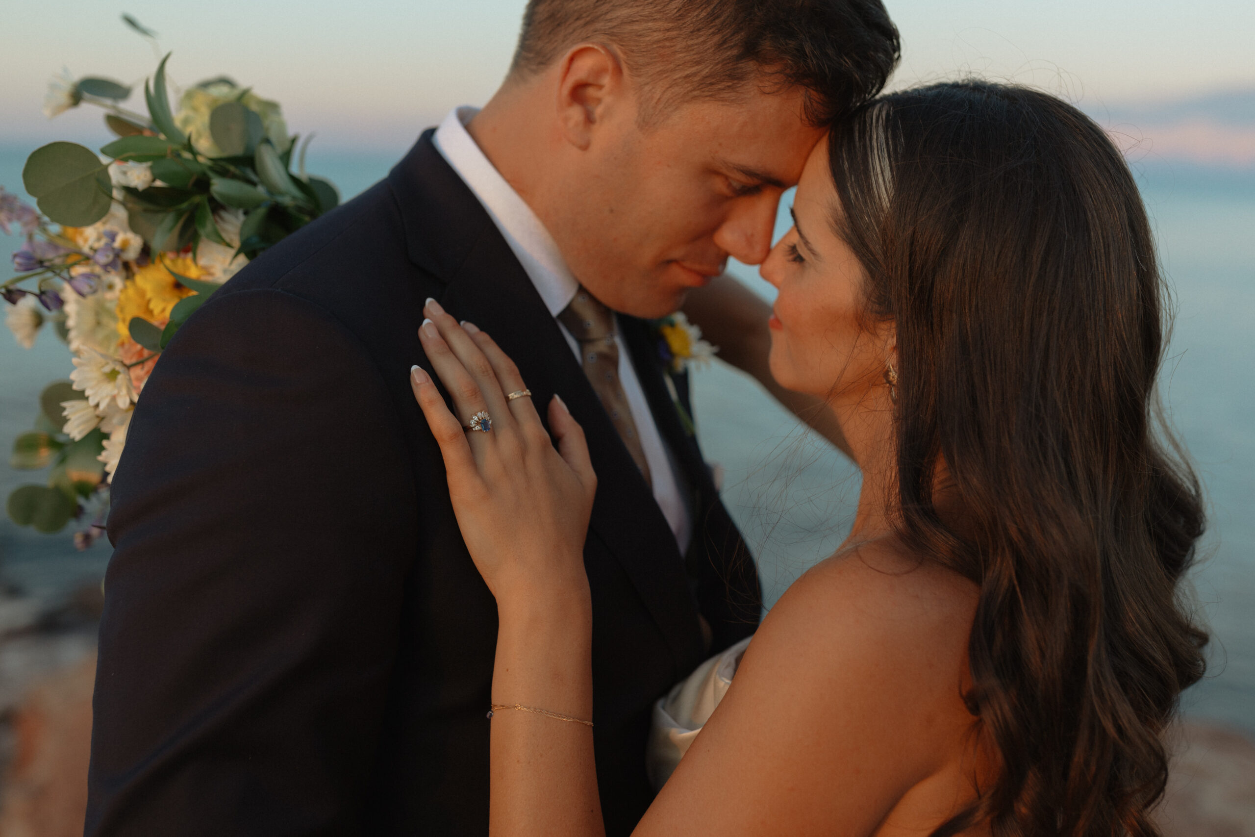 bride and groom forehead to forehead